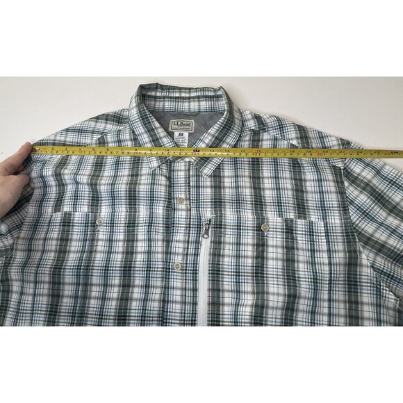 L.L Bean Button Up Shirt Plaid Short Sleeve Double Pockets Zip Men Size XXL Reg - Picture 6 of 7